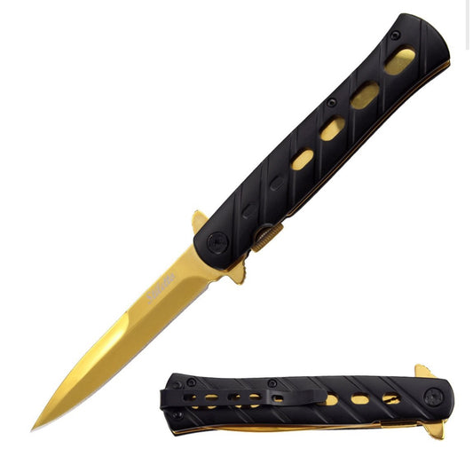 9” Gold Spring Assisted Stiletto Pocket Knife
